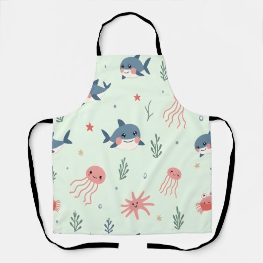 Schattige Kawaii Pastel Ocean Animals Pattern Schort (Voorkant)