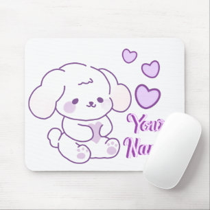 Schattige Kawaii Pastel Paarse Aangepaste Naam Pup Muismat