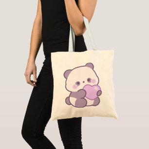 Schattige Kawaii Pastel Paarse Panda met Hart Tote Bag