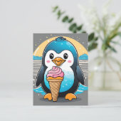 Schattige Kawaii Penguin Ice Cream Beach Briefkaart (Staand voorkant)