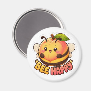 Schattige Kawaii Perzik Bij Gelukkig Grappige Stij Magneet