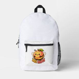 Schattige Kawaii Perzik Bij Gelukkig Grappige Woor Bedrukte Rugzak