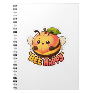 Schattige Kawaii Perzik Bij Gelukkig Grappige Woor Notitieboek