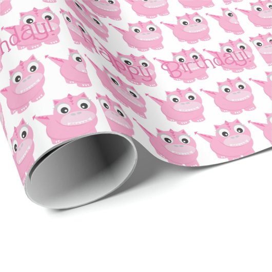 Schattige Kawaii Pink Dino Cadeaupapier (Rol Hoek)