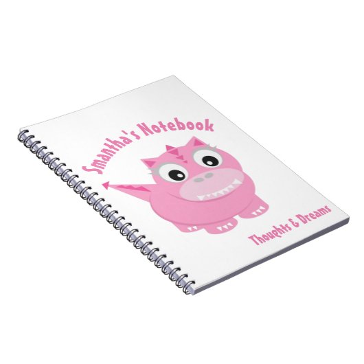Schattige Kawaii Pink Dino Notitieboek (Rechterzijde)