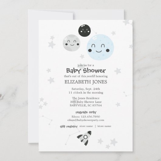 Schattige Kawaii Planet and Moons Baby shower Kaart (Voorkant)