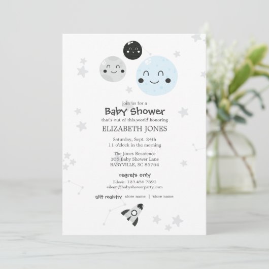 Schattige Kawaii Planet and Moons Baby shower Kaart (Staand voorkant)