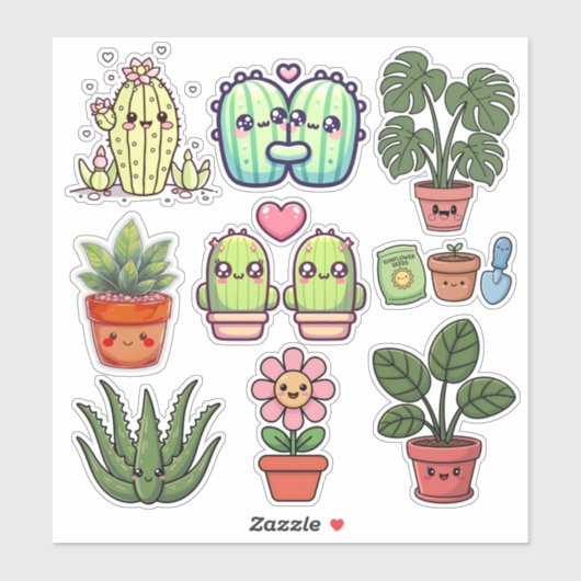 Schattige Kawaii Planten Sticker (Vel)