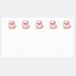 Schattige Kawaii Pomeranian Puppy Hond Paarse Stri Labels
