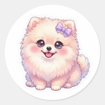 Schattige Kawaii Pomeranian Puppy Hond Paarse Stri