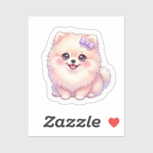 Schattige Kawaii Pomeranian Puppy Hond Paarse Stri Sticker