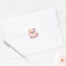 Schattige Kawaii Pomeranian Puppy Hond Paarse Stri