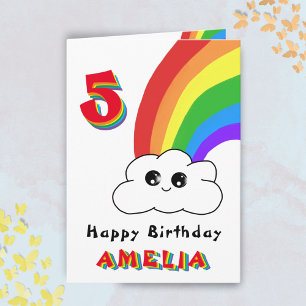 Schattige Kawaii Regenboogwolk Kinderen Verjaardag Kaart