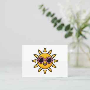Schattige Kawaii Retro Zon met Roze Zonnebril Zome Visitekaartje