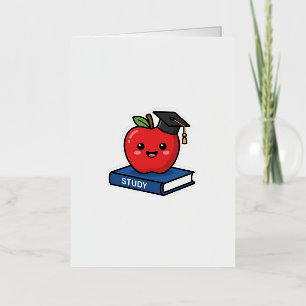 Schattige Kawaii Rode Appel met Afstudeerhoed Slim Folie Wenskaart