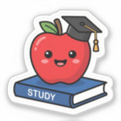 Schattige Kawaii Rode Appel met Afstudeerhoed Slim Sticker (Voorkant)