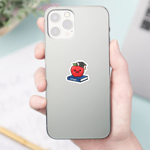 Schattige Kawaii Rode Appel met Afstudeerhoed Slim Sticker