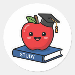 Schattige Kawaii Rode Appel met Afstudeerhoedje Sl Ronde Sticker