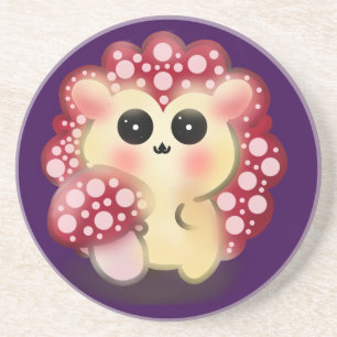 Schattige Kawaii Rode Paddenstoel Egeltje Art Zandsteen Onderzetter