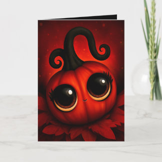 Schattige Kawaii Rode Pompoen Halloween Illustrati Kaart