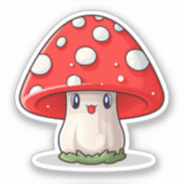 Schattige Kawaii Rood Pet Paddestoel Sticker (Voorkant)