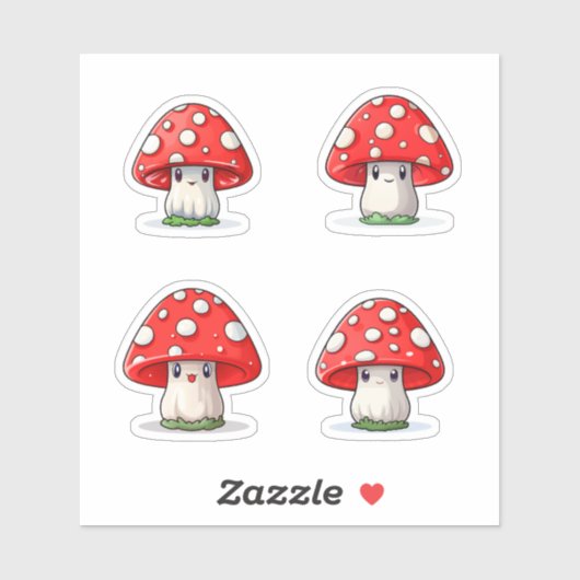 Schattige Kawaii Rood Pet Paddestoel Sticker Pack (Vel)