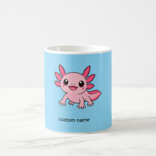 Schattige Kawaii Roze Axolotl Lachend Cartoon Kuns Koffiemok