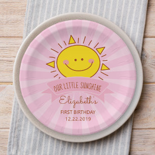 Schattige Kawaii Roze Zonneschijn Kinderen 1e Verj Papieren Bordje