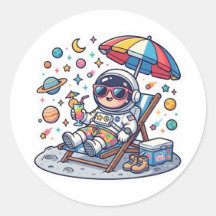 Schattige Kawaii Ruimtevaarder Zomer Strand Ruimte