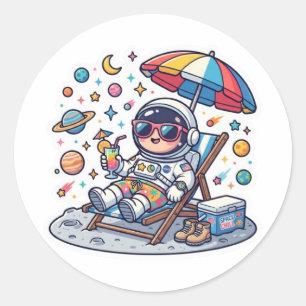 Schattige Kawaii Ruimtevaarder Zomer Strand Ruimte Ronde Sticker