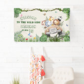 Schattige Kawaii Safari Wild Oerwoud Animals Verja Spandoek (Insitu)