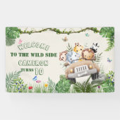 Schattige Kawaii Safari Wild Oerwoud Animals Verja Spandoek (Horizontaal)