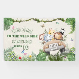 Schattige Kawaii Safari Wild Oerwoud Animals Verja Spandoek