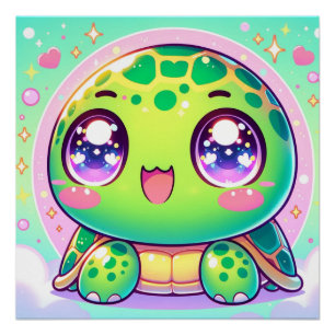 Schattige Kawaii-schildpad Perfect Poster