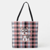 Schattige Kawaii Schnauzer Hond Roze Buffalo Plaid Tote Bag (Voorkant)