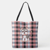 Schattige Kawaii Schnauzer Hond Roze Buffalo Plaid Tote Bag (Achterkant)