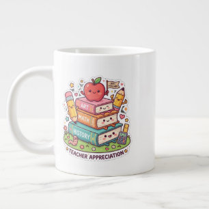 Schattige Kawaii Schoolboeken Leraar Waardering Grote Koffiekop