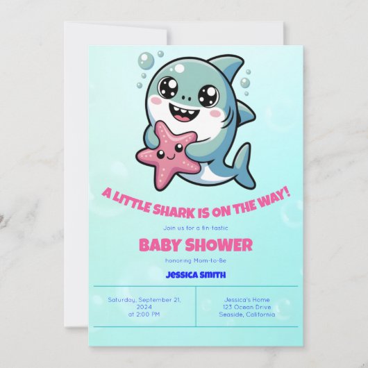 Schattige Kawaii Shark & Starfish Baby shower Kaart (Voorkant)