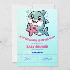 Schattige Kawaii Shark & Starfish Baby shower Kaart