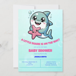 Schattige Kawaii Shark & Starfish Baby shower Kaart