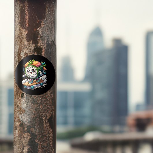 Schattige Kawaii skateboarden Sushi Ronde Sticker