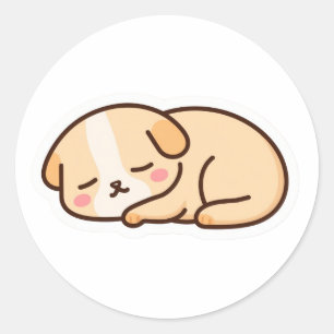 Schattige Kawaii Slapende Puppy-Knusse Pastel Hond Ronde Sticker