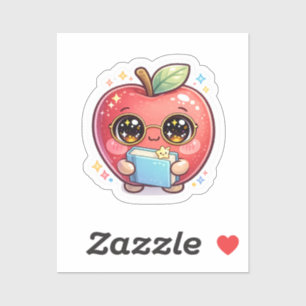 Schattige Kawaii Slimme Appel met Bril die Boek Va Sticker