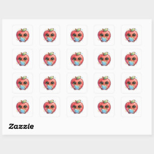 Schattige Kawaii Slimme Appel met Bril die Boek Va Vierkante Sticker