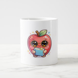 Schattige Kawaii Slimme Appel met Bril die een Boe Grote Koffiekop