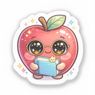 Schattige Kawaii Slimme Appel met Bril die een Boe Sticker