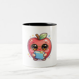 Schattige Kawaii Slimme Appel met Bril die een Boe Tweekleurige Koffiemok