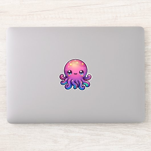 Schattige Kawaii Space Octopus met kosmische gloed Sticker (Computer)