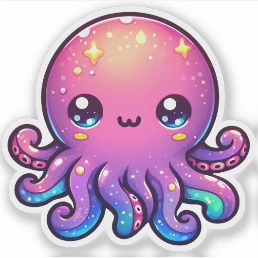 Schattige Kawaii Space Octopus met kosmische gloed Sticker (Voorkant)