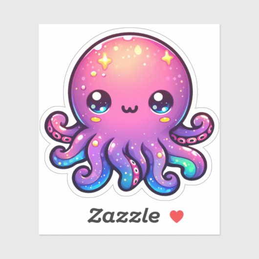 Schattige Kawaii Space Octopus met kosmische gloed Sticker (Vel)
